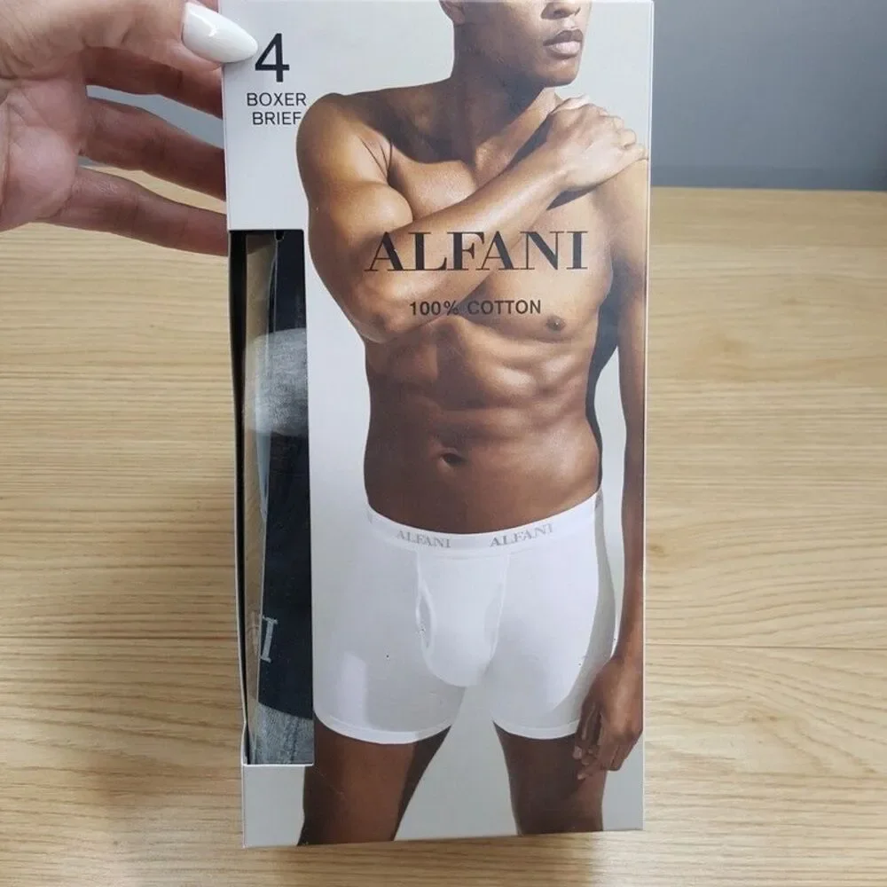 ALFANI Mens Boxer Briefs Small Gray Black 4-Pack Tagless 100% Cotton